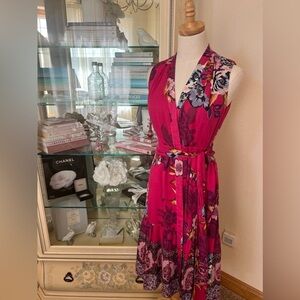 Designer: Kobi Halperin Fuschia Print Sash Dress Button Front Size XS from Saks